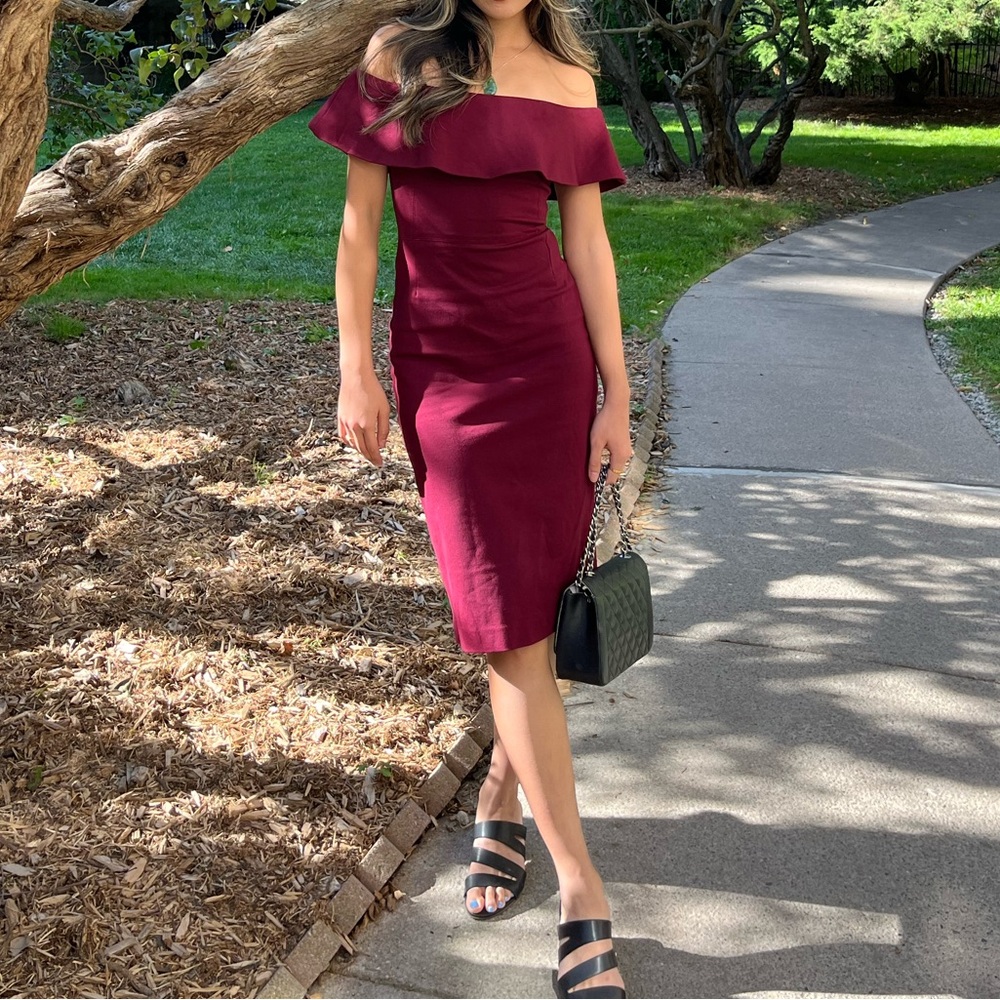 Off-Shoulder Burgundy Ruslan Dress Aritzia
